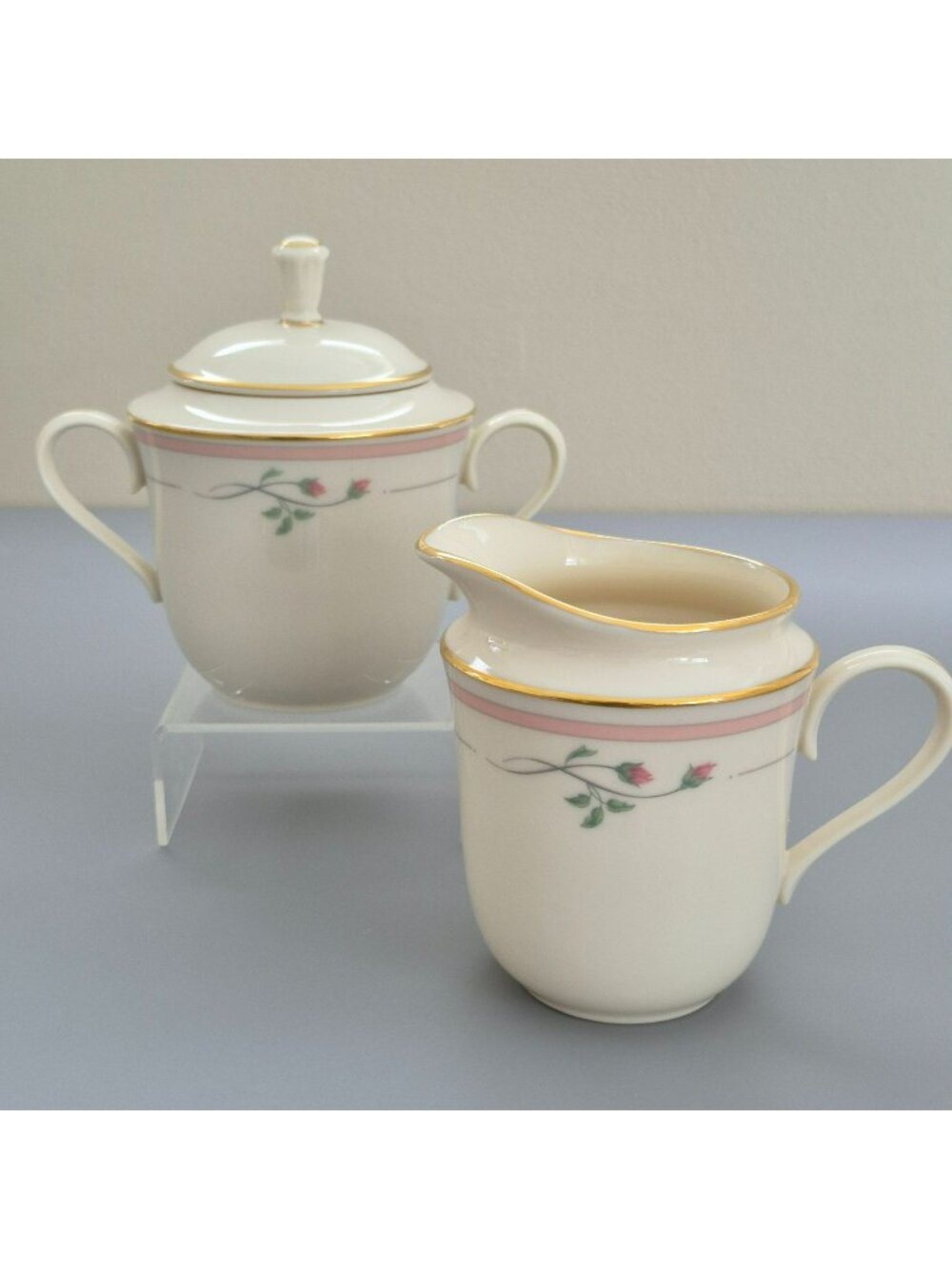 Vintage Lenox "Rose Manor Pink" Creamer & Sugar Bowl, Granny Chic, c1985-99 USA
